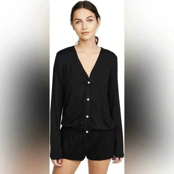 Eberjey Navy Jersey Long Sleeve Romper Pajamas Women’s M Soft Lounge One Piece - Picture 2 of 12